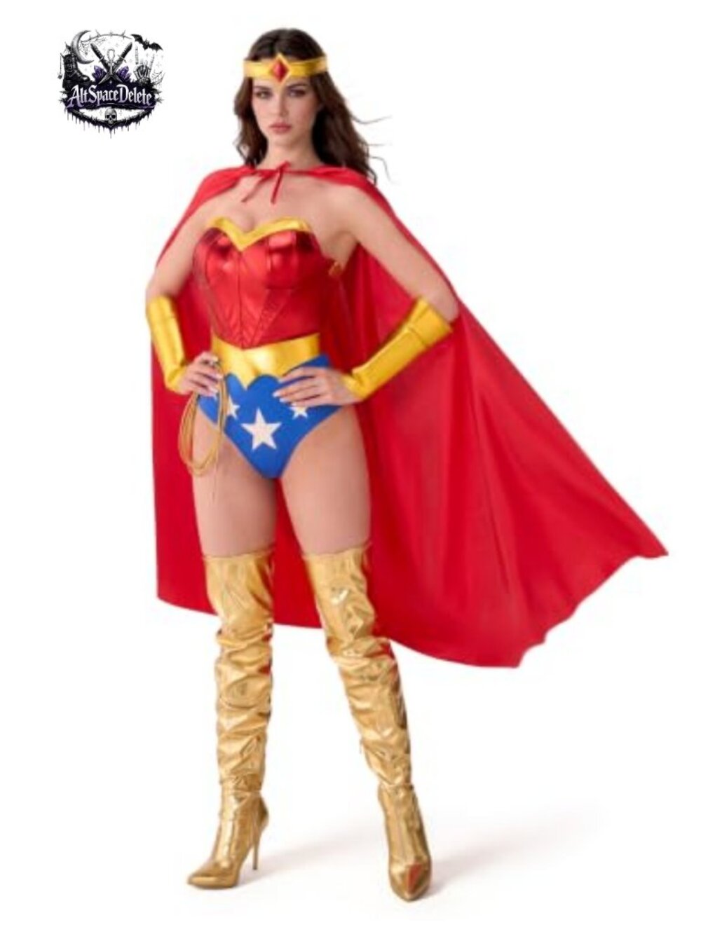 Supergirl Heroine Costume 5-Piece Cape Bodysuit Belt Cosplay Halloween
